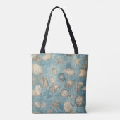 Mooie zeeschelpen in blauw tote bag (Achterkant)