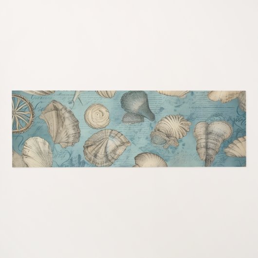 Mooie  zeeschelpen in blauw yogamat (Achterkant (horizontaal))