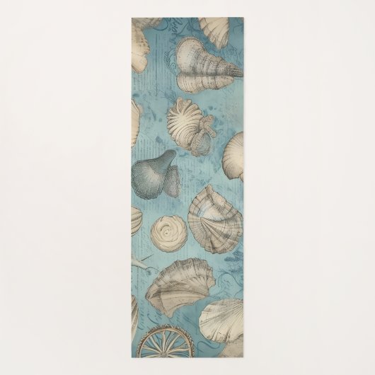 Mooie zeeschelpen in blauw yogamat (Achterkant)