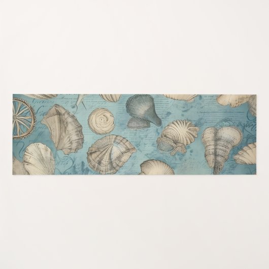 Mooie zeeschelpen in blauw yogamat (Voorkant (horizontaal))