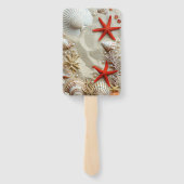 Mooie zeeschelpen Rode zeesterren Parels Strand Handwaaier (Achterkant)