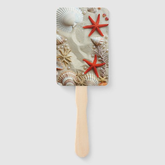 Mooie zeeschelpen Rode zeesterren Parels Strand Handwaaier (Achterkant)