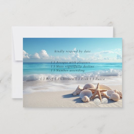 Mooie zeeschelpen Zeester Strand Huwelijk RSVP Kaartje (Achterkant)