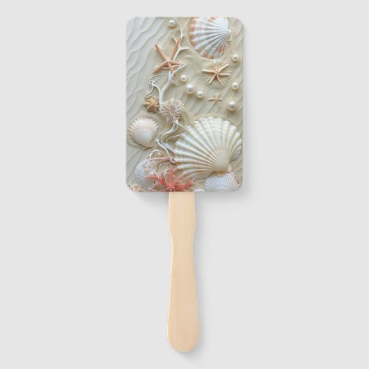 Mooie zeeschelpen zeesterren parels strand handwaaier (Achterkant)