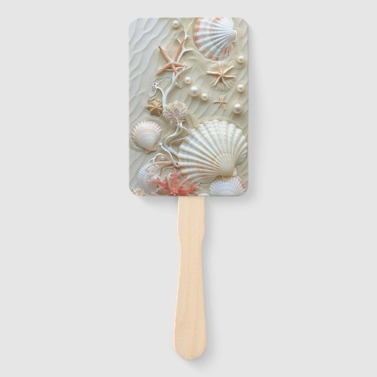 Mooie zeeschelpen zeesterren parels strand handwaaier (Voorkant)