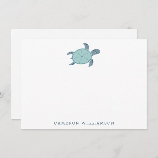 Mooie zeeschildpad in blauw gepersonaliseerd brief bedankkaart (Voorkant / Achterkant)