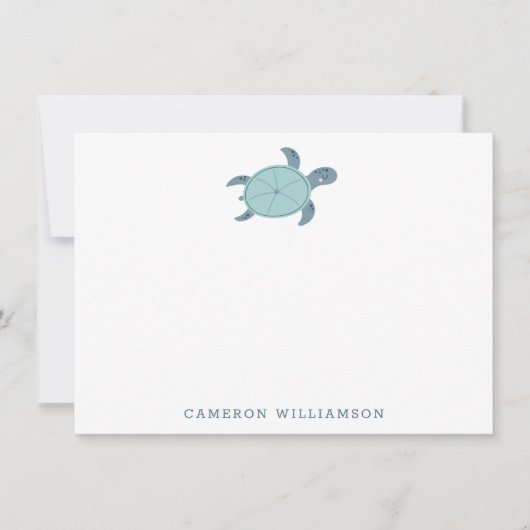 Mooie zeeschildpad in blauw gepersonaliseerd brief bedankkaart (Voorkant)