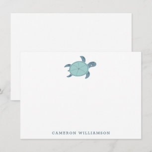 Mooie zeeschildpad in blauw gepersonaliseerd brief bedankkaart