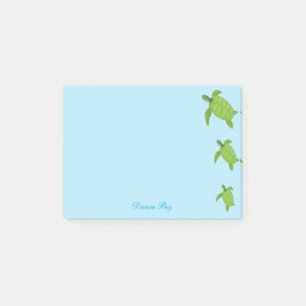 Mooie Zeeschildpadden & Kalligrafie op Lichtblauw Post-it® Notes