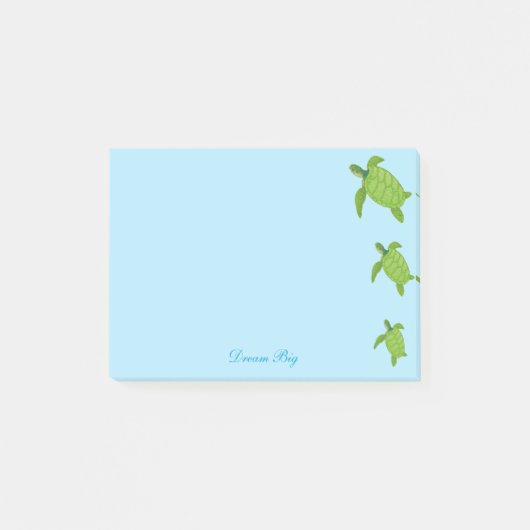 Mooie Zeeschildpadden & Kalligrafie op Lichtblauw Post-it® Notes (Voorkant)