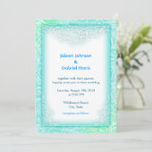 Mooie Zeeschuim Aqua Mint en Witte Strand Bruiloft Kaart (Staand voorkant)