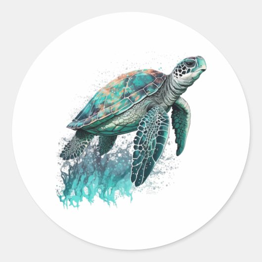 Mooie zeeslaan met een grote Zee schildpad Ronde Sticker (Voorkant)