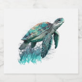 Mooie zeeslaan met een grote Zee schildpad Sparkling Wijnetiket (Enkel label)