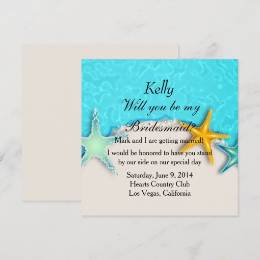 Mooie Zeester Summer Strand Bruidsmeisje Kaart (Voorkant / Achterkant)