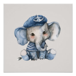 Mooie Zeevaartblauwe Baby Olifant Perfect Poster