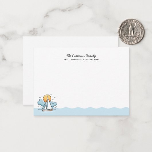 MOOIE ZEEWAARDIGE ZILBOOT FAMILIEKAARTEN NOTITIEKAARTJE (Voorkant / Achterkant in situ)