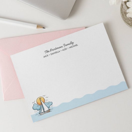 MOOIE ZEEWAARDIGE ZILBOOT FAMILIEKAARTEN NOTITIEKAARTJE