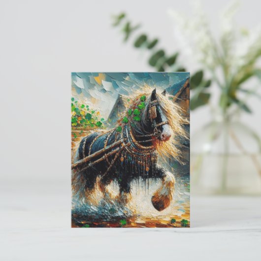 Mooie zigeuner Vanner trekken een kar van Shamrock Briefkaart (Staand voorkant)