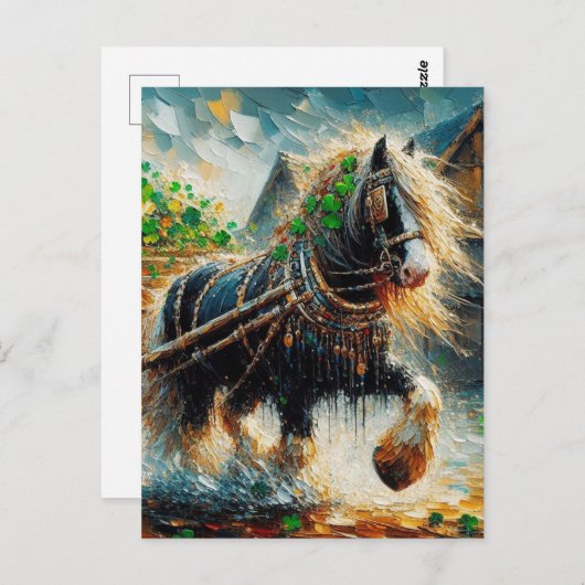 Mooie zigeuner Vanner trekken een kar van Shamrock Briefkaart (Voorkant / Achterkant)