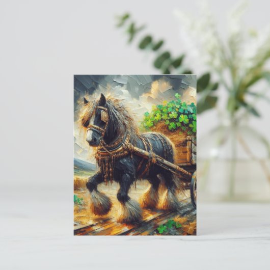 Mooie zigeuner Vanner trekken een kar van Shamrock Briefkaart (Staand voorkant)