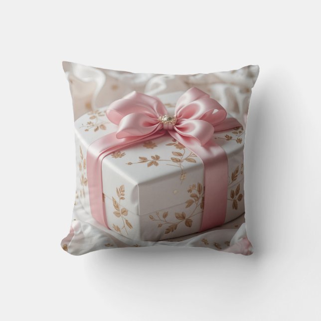 mooie zijden roze cadeau doos kussen (Voorkant)