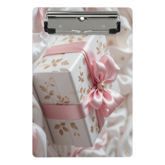 mooie zijden roze cadeau doos mini klembord (Voorkant)