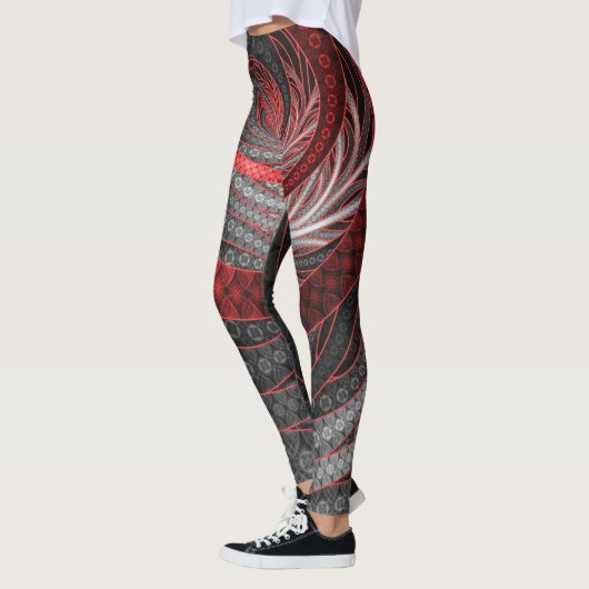 Mooie zilver- en rode fractale vampierschalen leggings (Links)