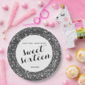 Mooie zilver Glitter Sweet 16 Papieren Bordje (Feest)