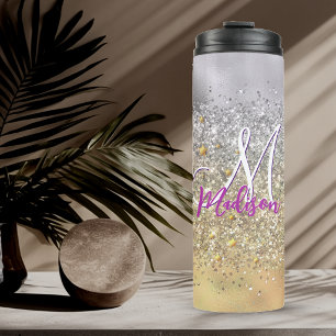 Mooie zilver gouden Glitter sterren monogram Thermosbeker