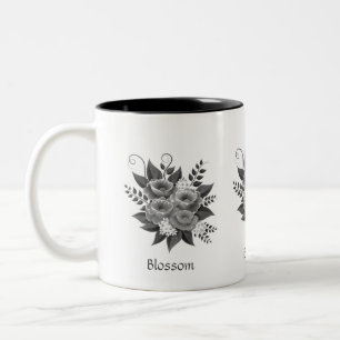 Mooie zilveren bloemenboeket tweekleurige koffiemok