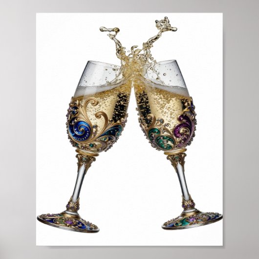 Mooie zilveren CHAMPAGNEGLAZEN Poster (Voorkant)
