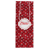 Mooie zilveren en witte sneeuwvlokken wijn cadeautas (Voorkant)