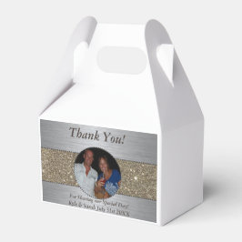 Mooie zilveren & gouden bruiloft foto schitteren bedankdoosjes