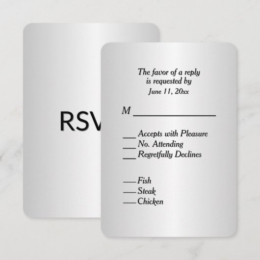 Mooie zilveren gradiënt glans RSVP met menu (Voorkant / Achterkant)