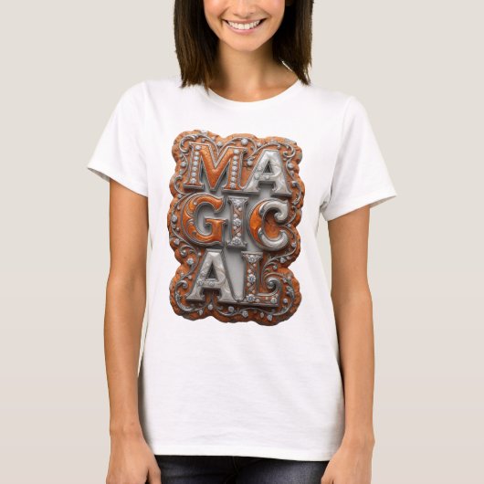 Mooie zilveren MAGISCHE Statement Design T-shirt (Voorkant)