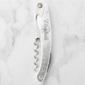 Mooie Zilveren Marmer Monogram Ombre Glitterscript Kurkentrekker (Voorkant)