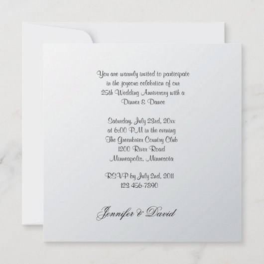 Mooie Zilveren Roos 25e Huwelijksjubileum Feest Kaart (Achterkant)