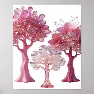 Mooie Zilveren ROZE DIAMANTEN BOMEN Poster