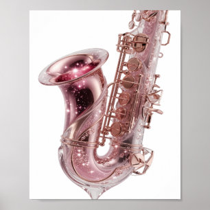 Mooie zilveren ROZE SAXOFOON Maatwerk ontwerp Poster