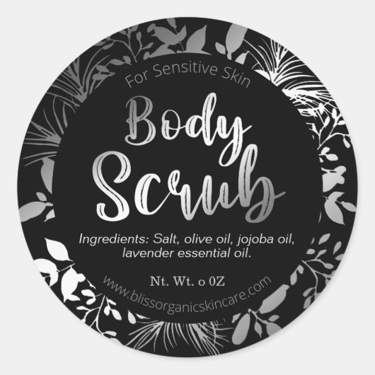 Mooie zilveren twijgen op Black Body Scrub Spa Ronde Sticker (Voorkant)