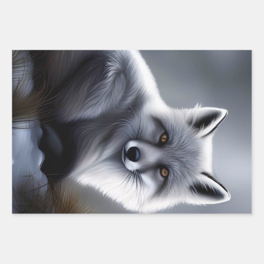 Mooie zilveren vos inpakpapier vel (Voorkant 3)