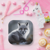 Mooie zilveren vos papieren bordje (Feest)