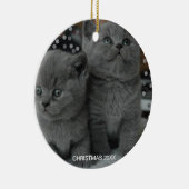 Mooie, zilvergrijze katjes en bewerkbare tekst keramisch ornament (Rechts)