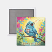 Mooie zingende blauwe vogel magneet (Voorkant / Achterkant)