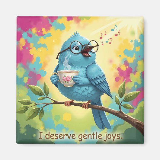 Mooie zingende blauwe vogel magneet (Voorkant)
