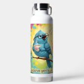 Mooie zingende blauwe vogel waterfles (Voorkant)