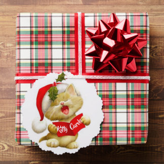 Mooie zingende kerstkat ansichtkaart ornament kaart