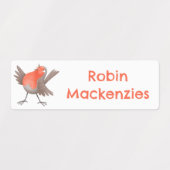 Mooie zingende roodborst vogel cartoon personalisa labels (Design 1)