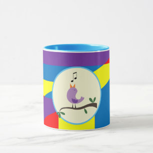 Mooie Zingende Vogel Abstracte Kleur Label Kunst Mok
