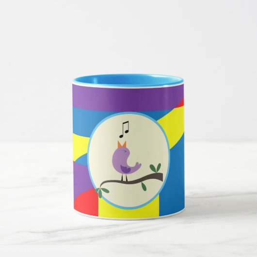 Mooie Zingende Vogel Abstracte Kleur Label Kunst Mok (Midden)